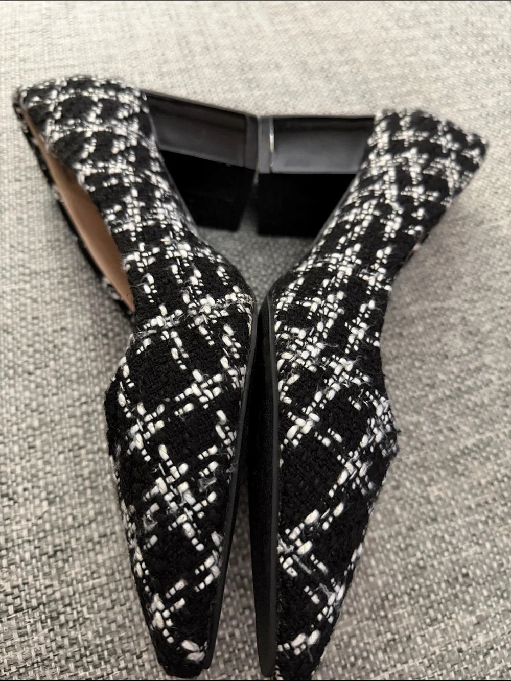 Ann Taylor Factory Tweed Plaid Block Heel Pumps Black White Pointed Toe Size 10